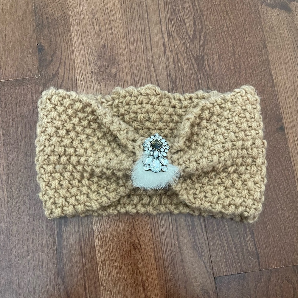 Feather Rhinestone Winter Knitted Headband